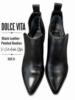 Dolce Vita Black Leather Pointed Toe V-Cut Ankle Booties Size 6
